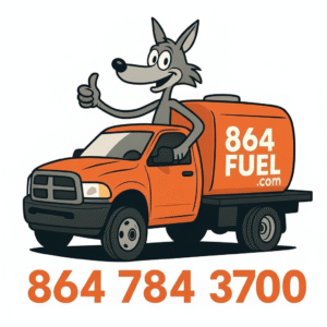 864 Fuel — coyote mascot and truck (logo)